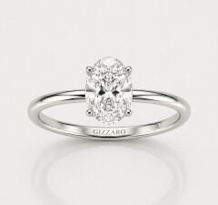 0.50 Karat Oval Tektaş Pırlanta Yüzük E Renk SI1 | 14 Ayar Beyaz Altın Gizzaro