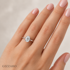 0.50 Karat Oval Tektaş Pırlanta Yüzük E Renk SI2 | 14 Ayar Beyaz Altın Gizzaro